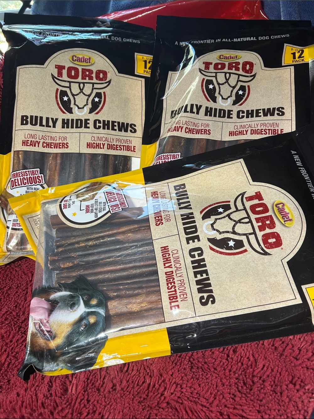 NEW Cadet TORO Bully Hide Chews All-Natural Dog Chews 9-12" 12-count, 3-pack